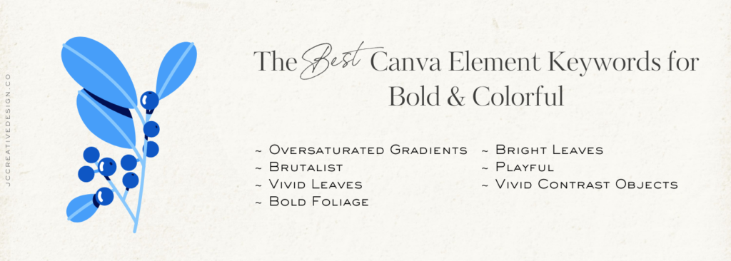 List of keywords for bold and colorful Canva elements