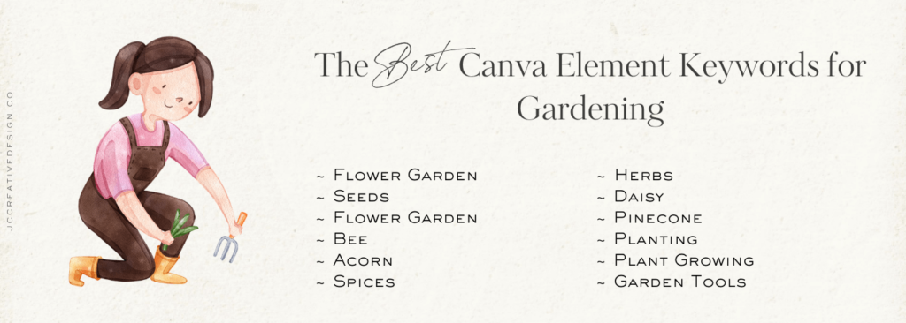 List of Canva element keywords for gardening