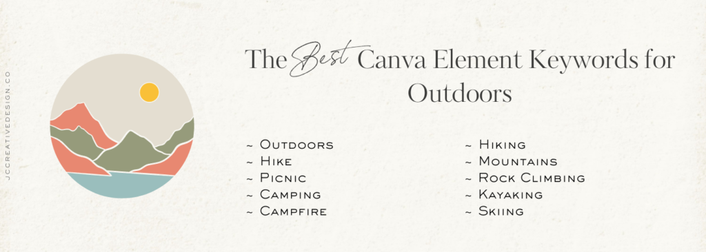 List of Canva element keywords for the outdoors