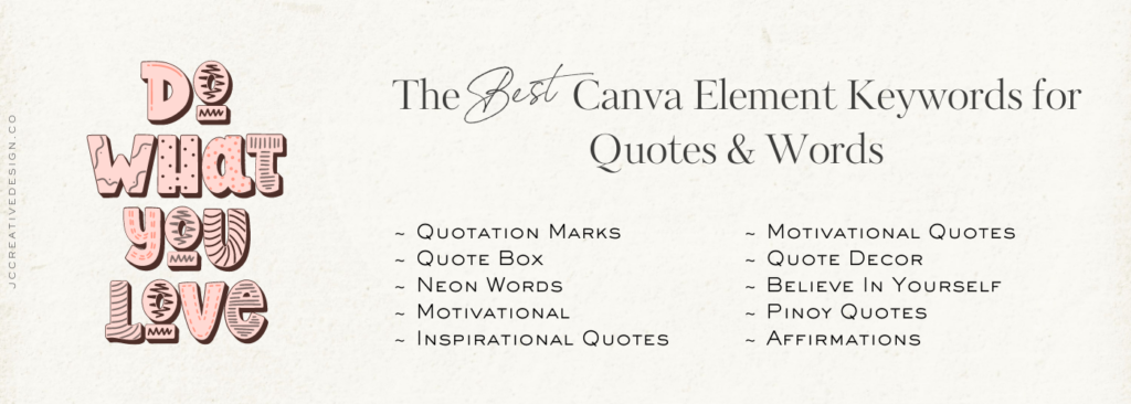 List of Canva element keywords for quotes and words