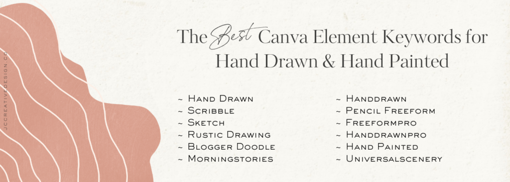 List of hand drawn and hand painted Canva element keywords