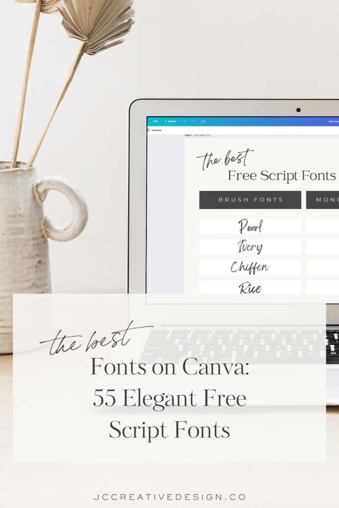 Laptop displaying a Canva template of the best free script fonts