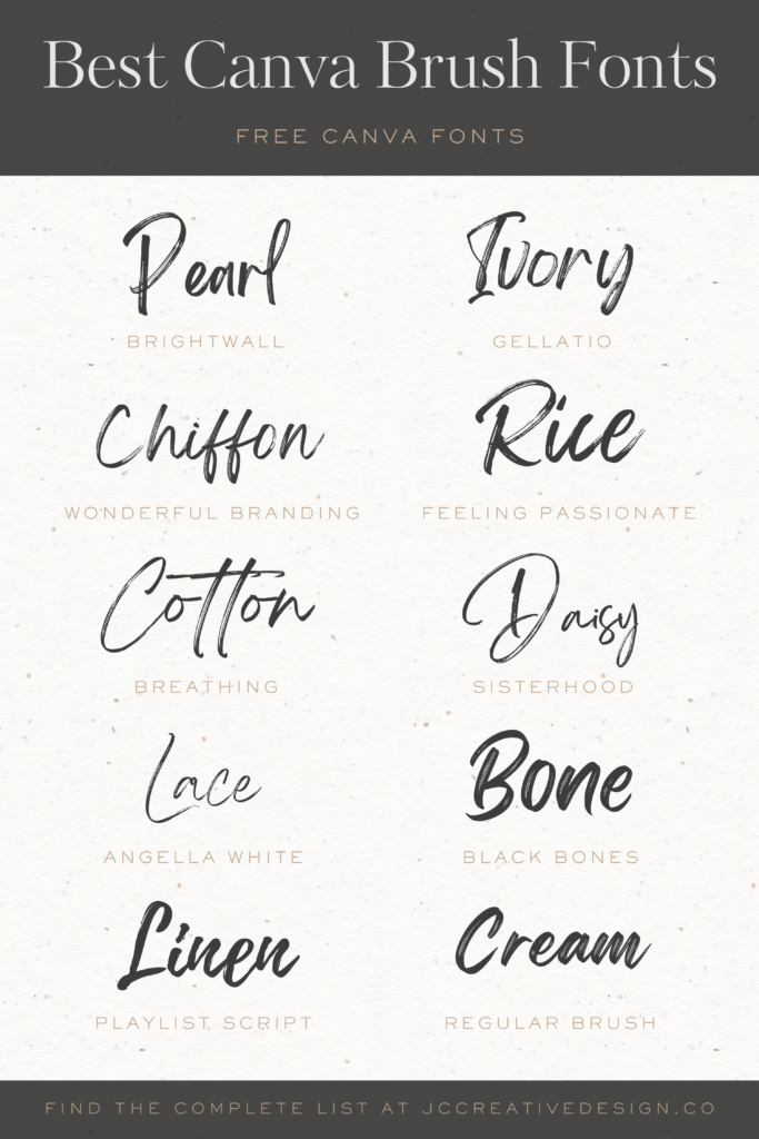 Pin listing 10 of the best free handwriting fonts on Canva