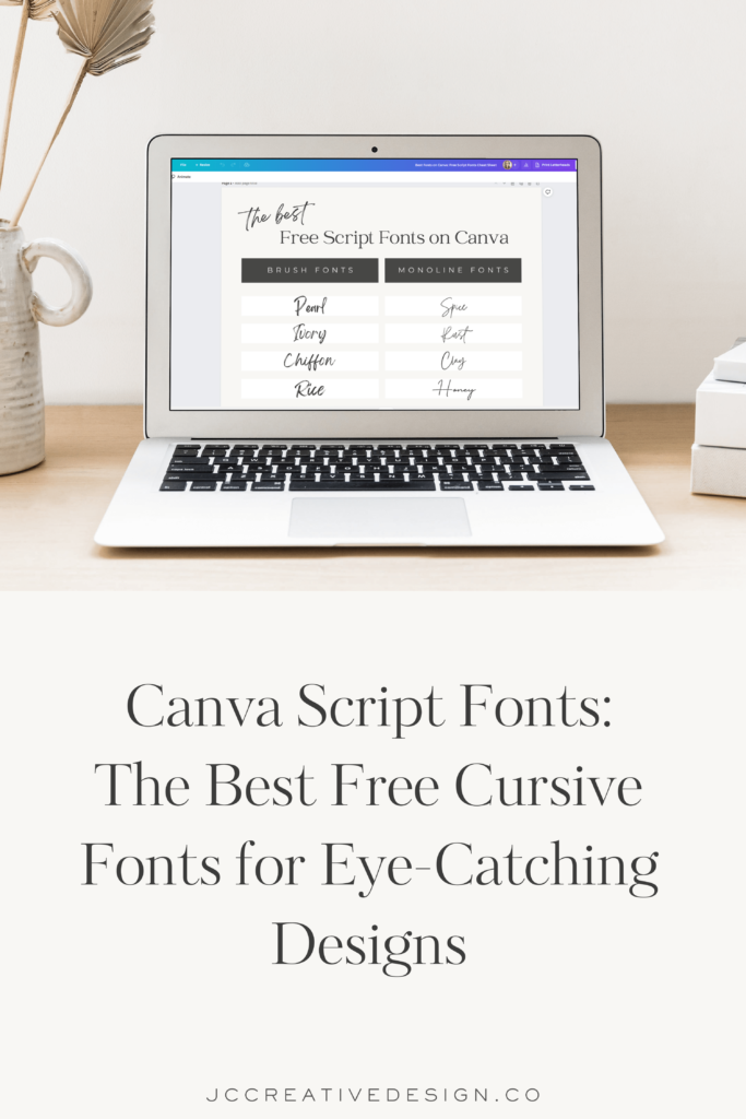 Laptop displaying a Canva template of the best fonts on Canva for free script fonts